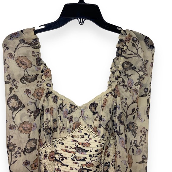Free People Brunch Date Bodysuit Long Sleeve Floral Ivory Combo NWT - Picture 7 of 9